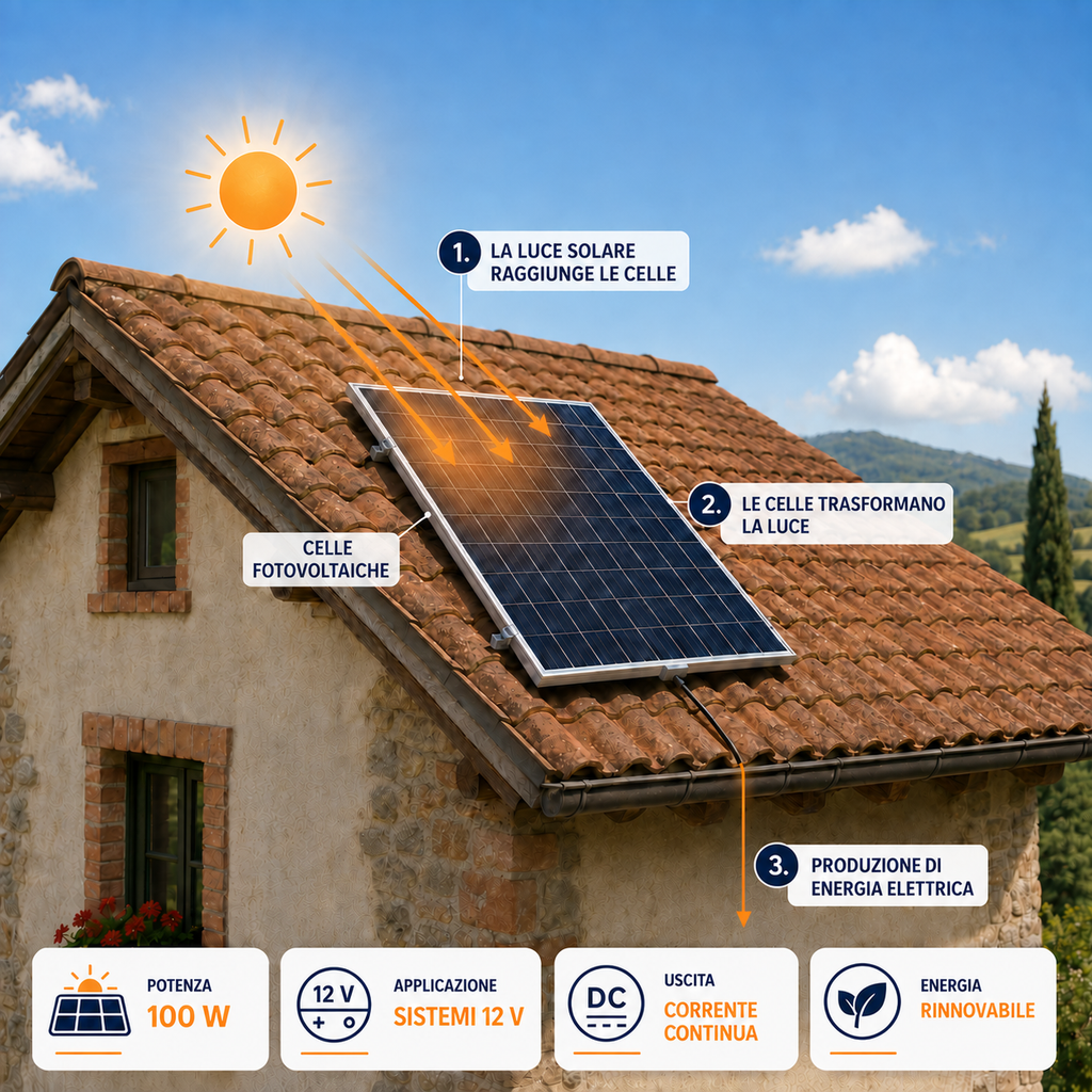 Kit Pannello Solare 100W con Regolatore di Carica