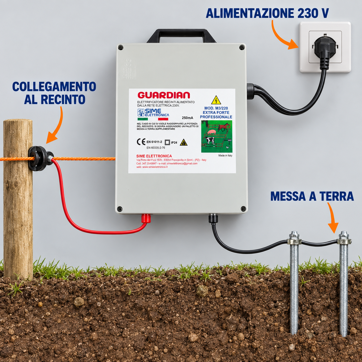 Elettrificatore Guardian M3/220 Extra Forte per Recinti Elettrici