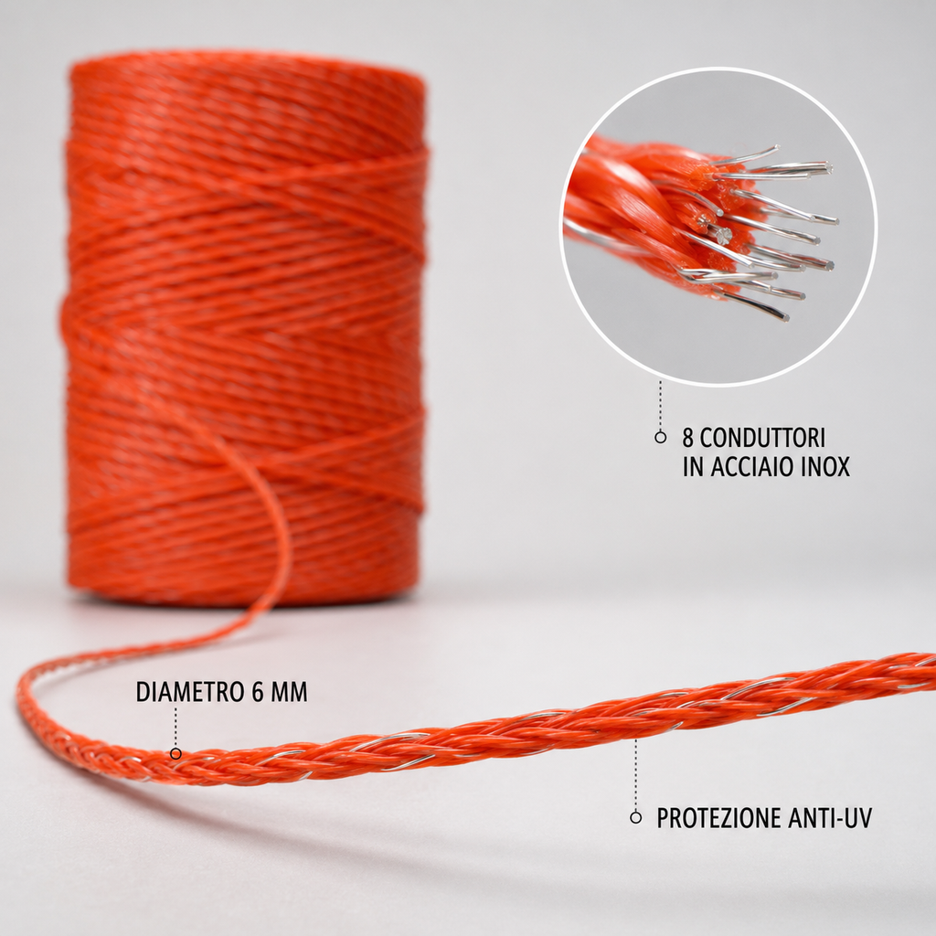 Filo arancione 6 mm con conduttori in acciaio inox